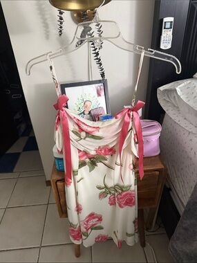 Floral Satin Slip Dress with Pink Rose Print
